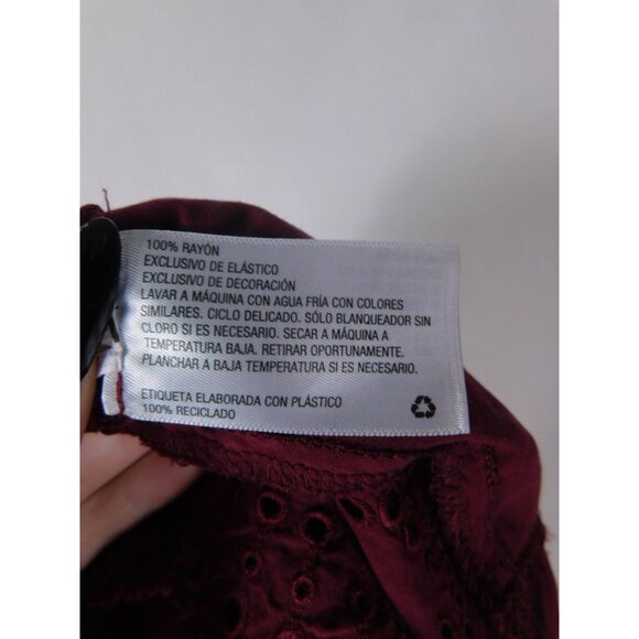 Knox Rose Boho Eyelet Blouse M Burgundy Ruffle Witchcore Top - Picture 11 of 12